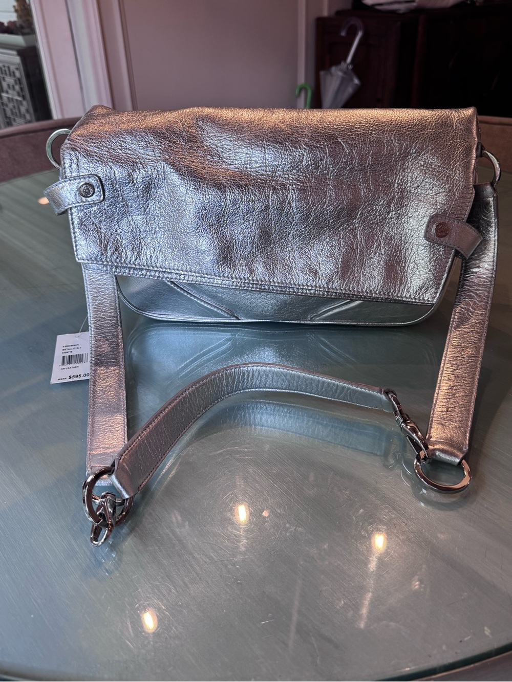 Anne Klein Metallic Silver Flap Bag
